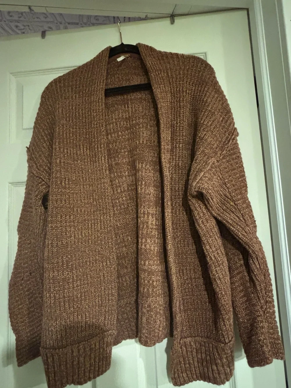 Free People Chunky Open-Front Cardigan in Warm Brown - Picture 2 of 4